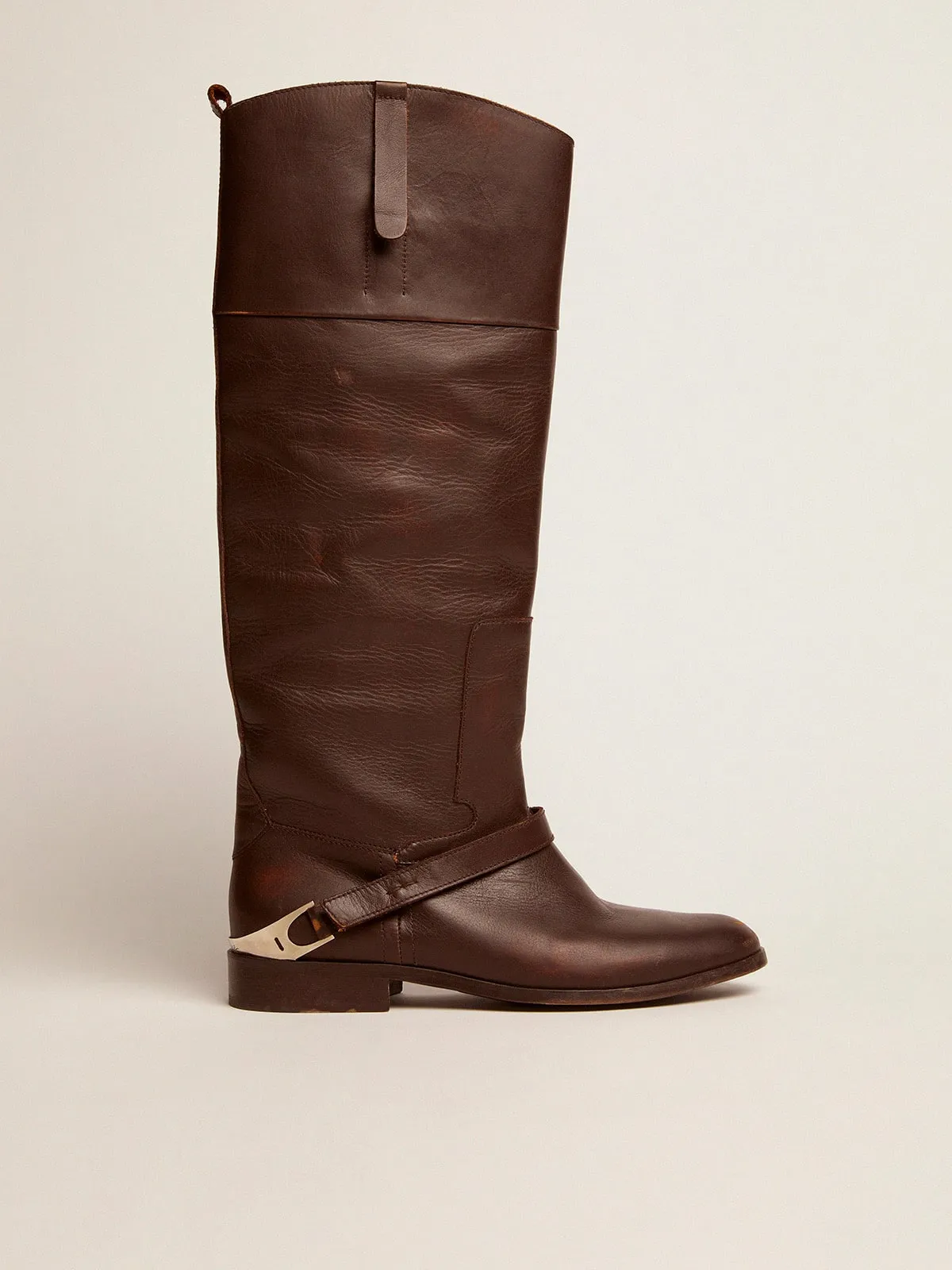 Botas Charlie para mujer de piel marrón oscuro y bocado en el tacón