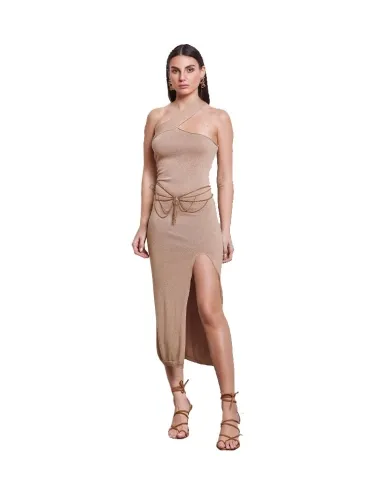 Vestido ocre asimétrico con lúrex