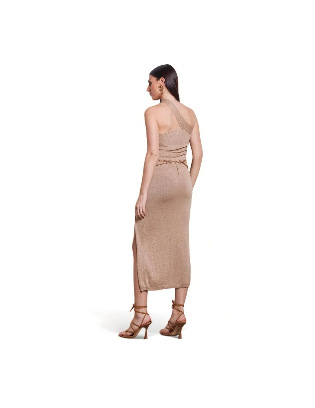 Vestido ocre asimétrico con lúrex